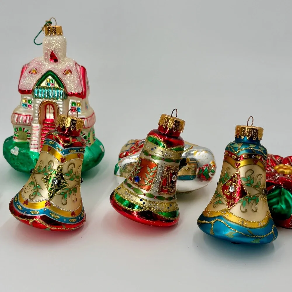 9pc‎ Vintage Ornament Lot Unique Treasures Blown Glass Christmas